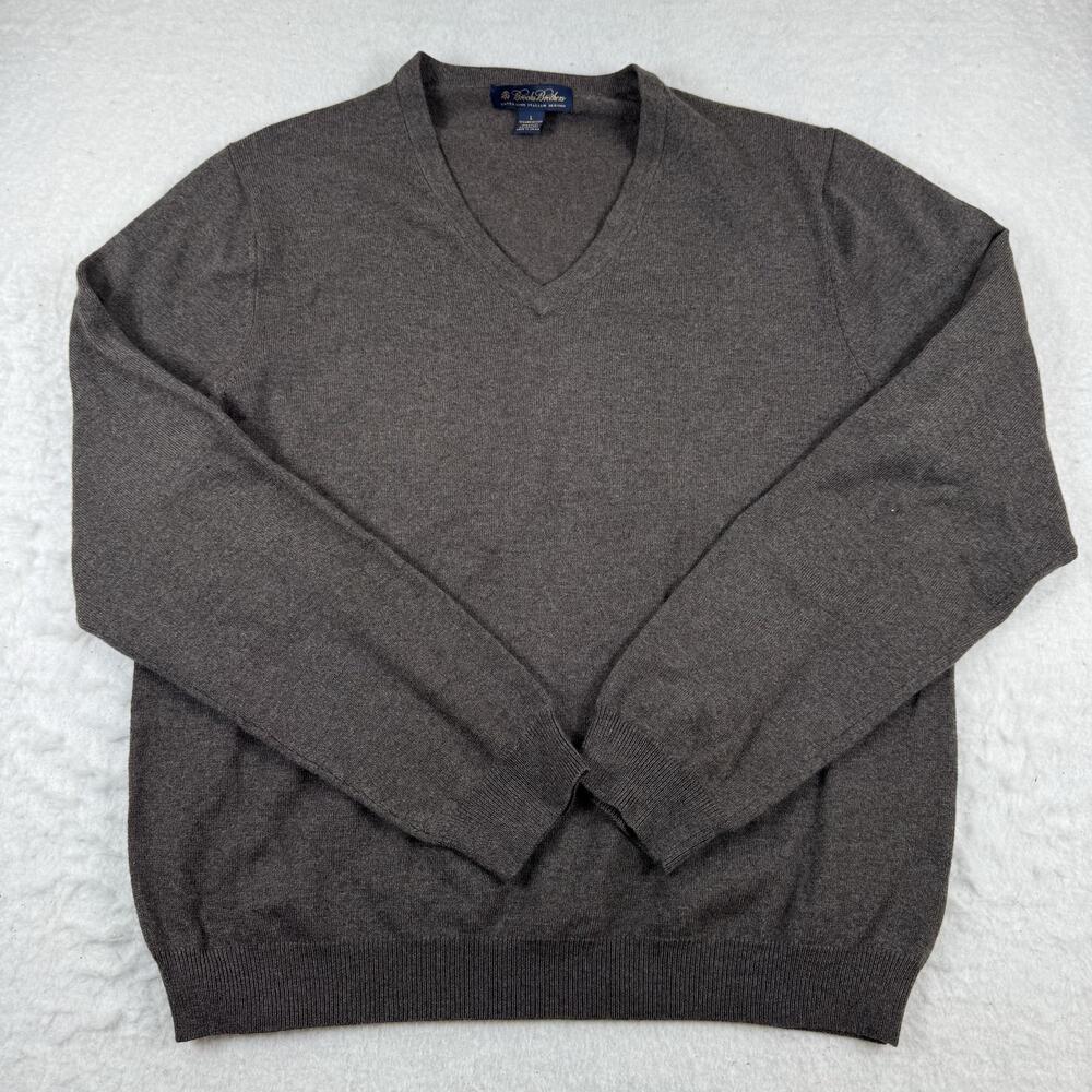 Brooks Brothers Sweater Mens Size L Gray V-Neck Italian Merino Wool Pullover